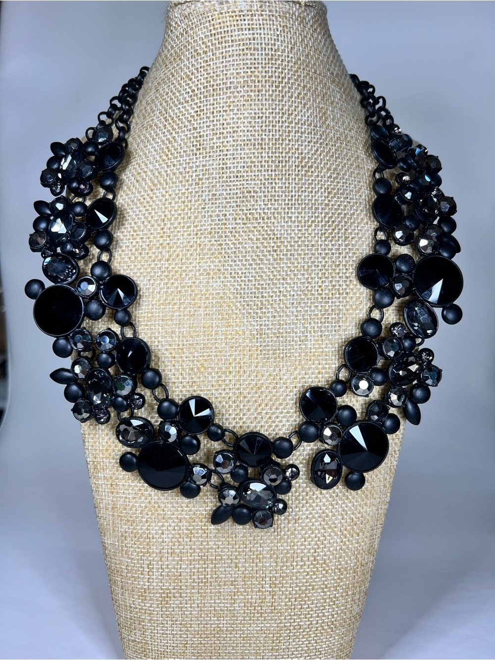 NATASHA black Crystal faceted Rhinestone chunky collar bib statement necklace